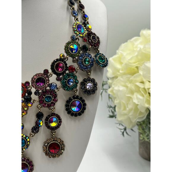 NATASHA COUTURE Multicolor Crystal Designer Layered Bib Statement Necklace - Picture 3 of 10